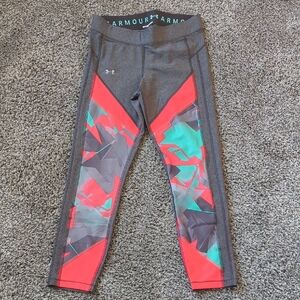 Under Armour Gray, Coral, and Teal Compression Leggings - M